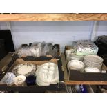 Three trays of china and glass