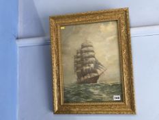 R. G. King, oil, signed, 'Tall ship at sea', 40cm x 29cm