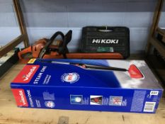 A chainsaw, drill and a steam mop
