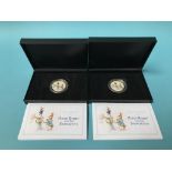 Two boxed Presentation Beatrix Potter, 'Christmas with Peter Rabbit and the Snow Bunny', silver