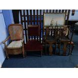 An Edwardian chair, commode chair and four chairs