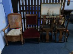An Edwardian chair, commode chair and four chairs
