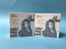 Two 350th anniversary of 'Samuel Pepys Last Diary Entry', gold proof £2 coin (2)