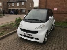 A white Smart Fortwo Pulse CDI, Automatic, convertible, 799cc, date of registration 26th March 2012,