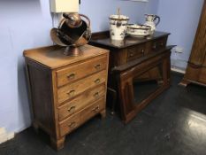 A mahogany sideboard, oak chest of drawers etc.