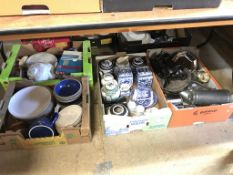 Four boxes of assorted china and metalware