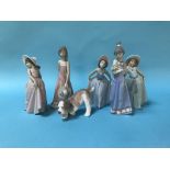 Five boxed Lladro figures and a small dog