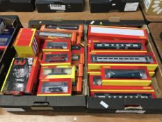 Two trays of Hornby 00 gauge boxed rolling stock