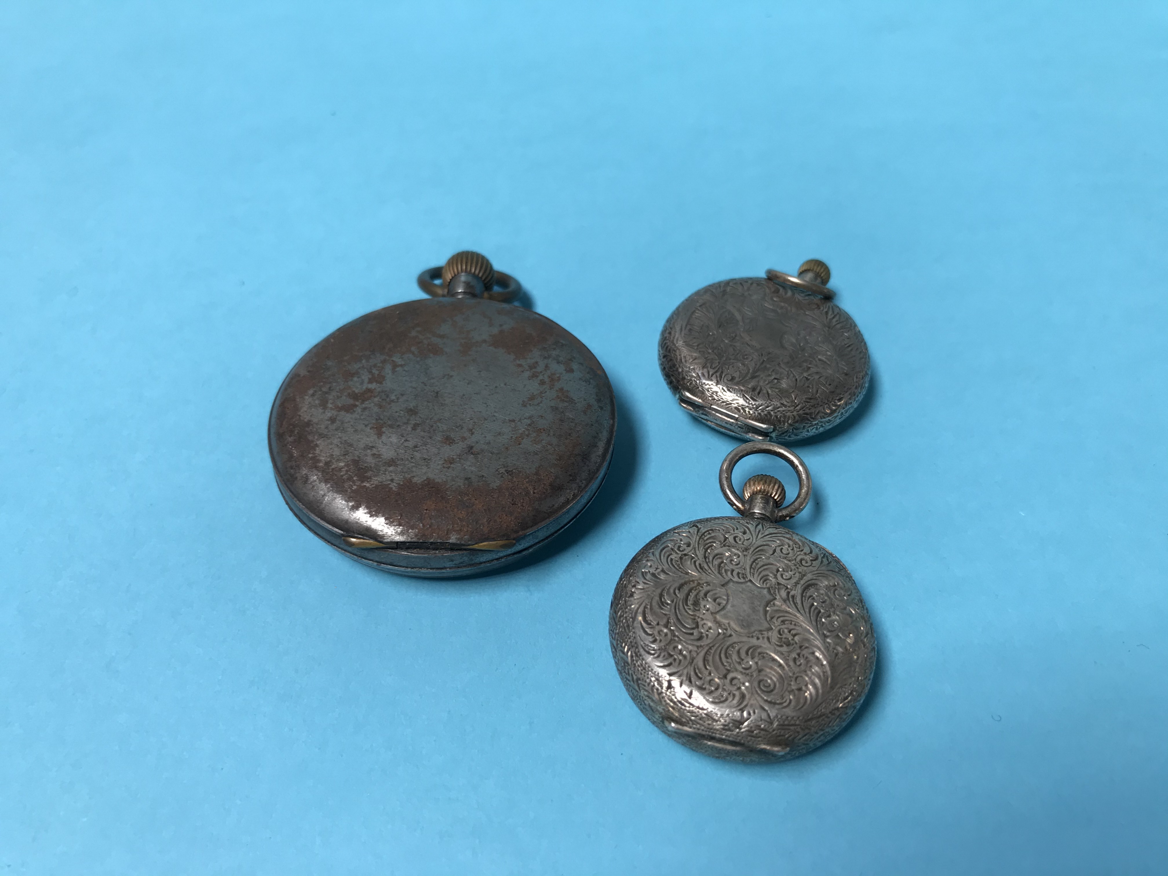 A gunmetal pocket watch and two others - Image 2 of 2