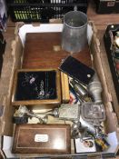 Tray of assorted to include Hydrometer, snuff boxes etc.