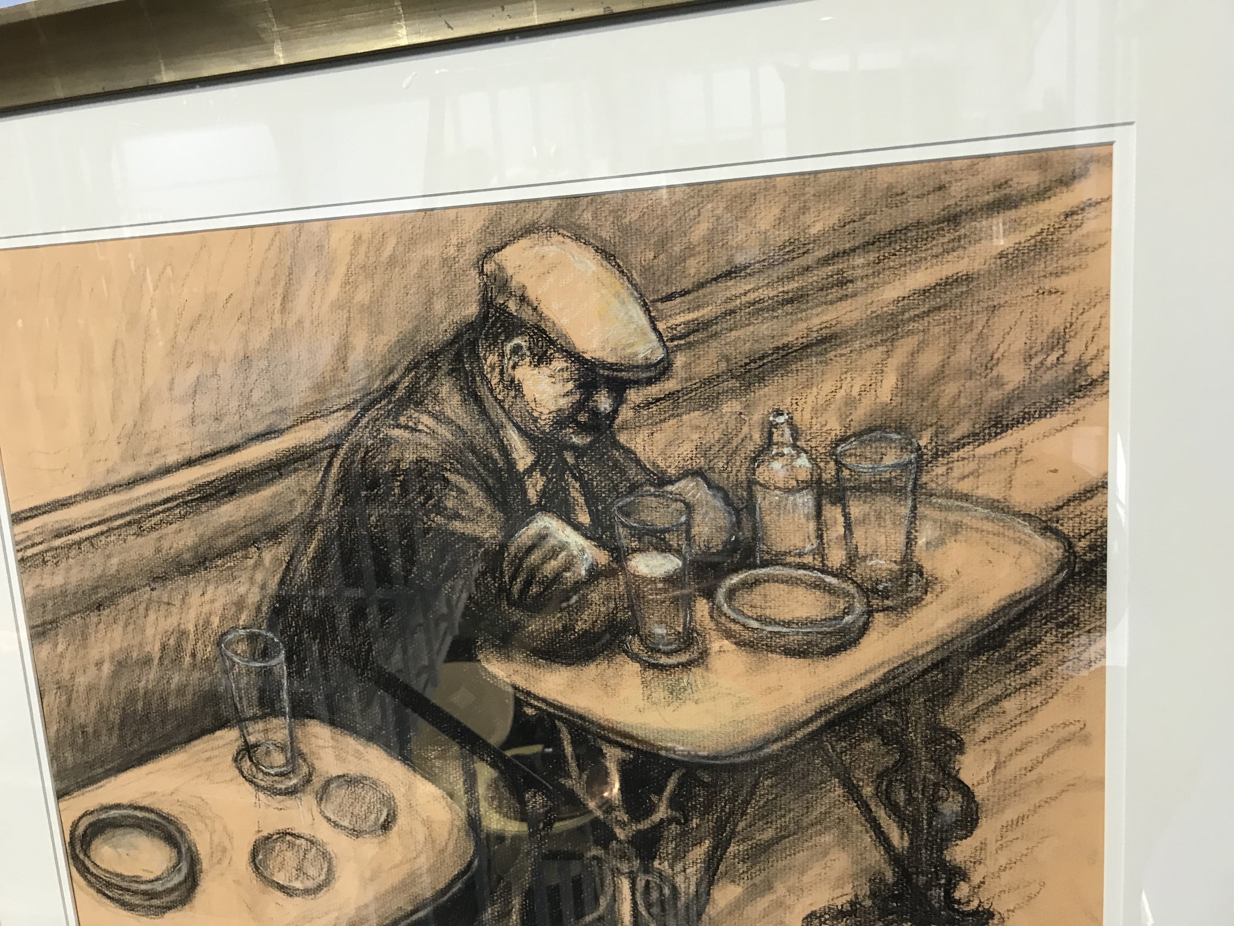 Norman Cornish (1919-2014), oil pastel on paper, signed, 'Man leaning on table', verso University of - Image 7 of 10