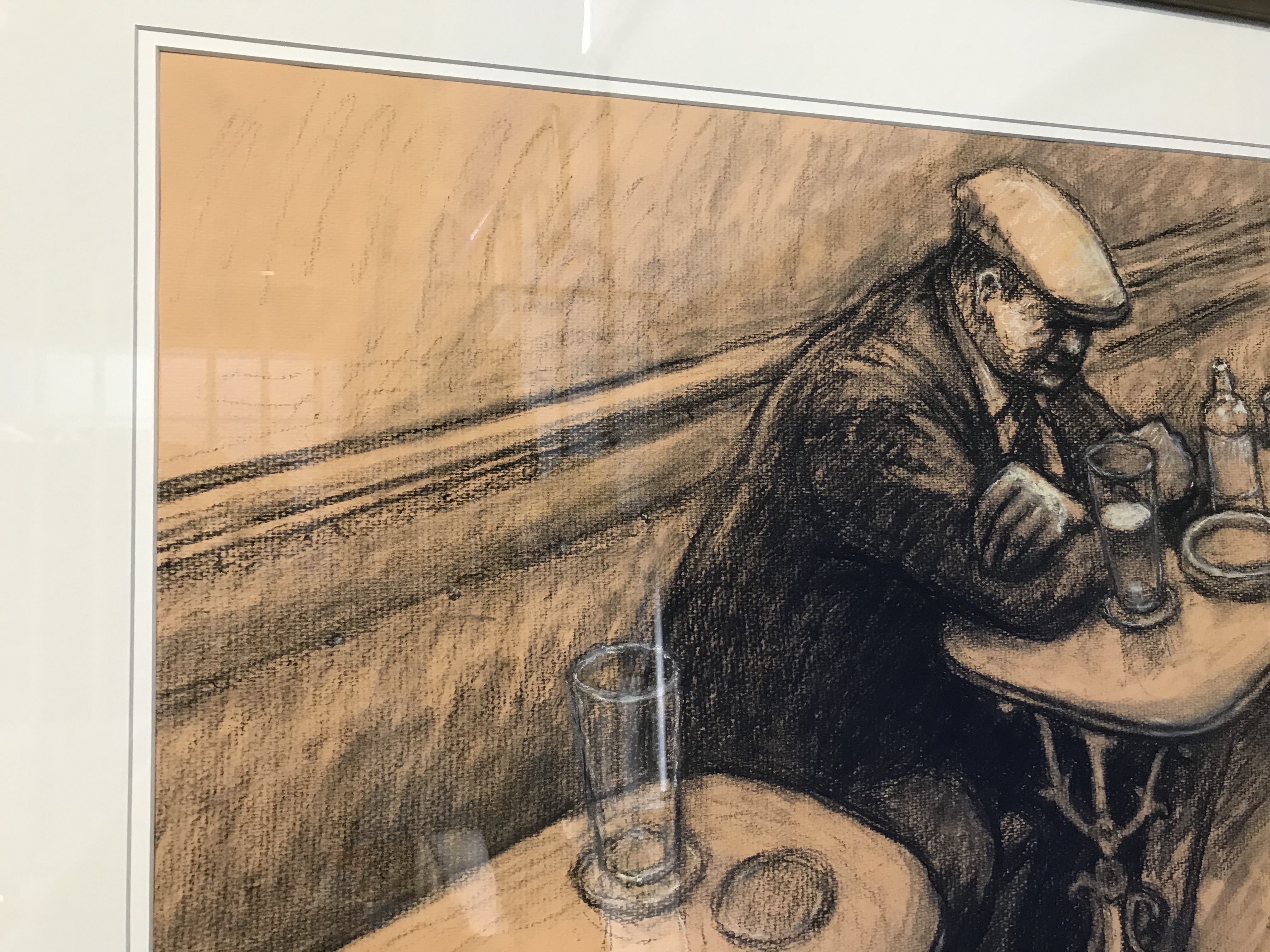 Norman Cornish (1919-2014), oil pastel on paper, signed, 'Man leaning on table', verso University of - Image 6 of 10