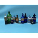 Eleven various glass and pottery Pharmacy bottles