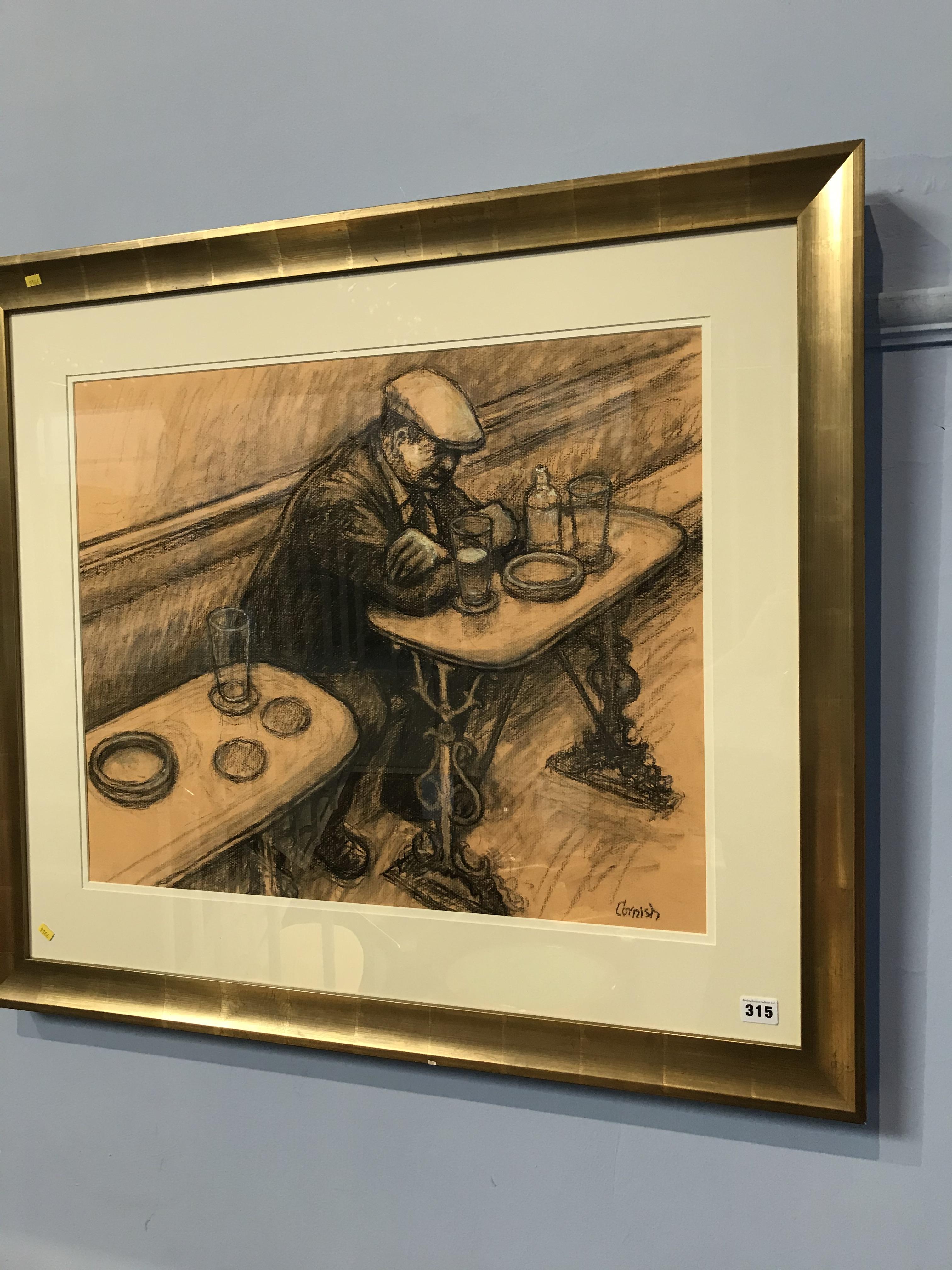 Norman Cornish (1919-2014), oil pastel on paper, signed, 'Man leaning on table', verso University of - Image 2 of 10