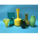 Six pieces of coloured glassware