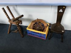 Part spinning wheel and an oak spinning chair