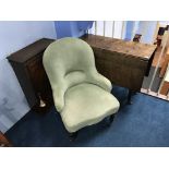 A Victorian chair, oak table and a mahogany cabinet