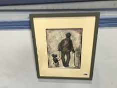 Claire Shotter, oil on paper, signed, 'Walking the Dog', 24cm x 19cm