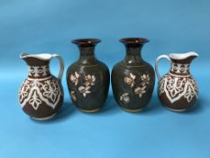 A pair of Lovatts Langley stoneware vases and a pair of water jugs