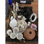 Tray of assorted to include china, glass shade etc.