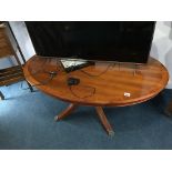 An oval coffee table