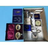 A box of assorted to include drawing instruments, costume jewellery etc.