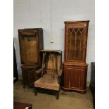 A yew corner cabinet, two cabinets, bamboo table etc.