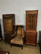 A yew corner cabinet, two cabinets, bamboo table etc.