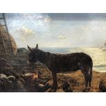 Charles Richardson, oil on canvas, signed, dated 1879, 'Donkey and chickens on the Coastal edge',