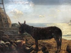 Charles Richardson, oil on canvas, signed, dated 1879, 'Donkey and chickens on the Coastal edge',