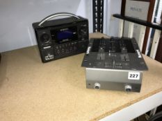 A Numark mixer and a Roberts radio