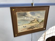 Ronald Moore, watercolour, signed, 'View of Bamburgh Castle', 37 x 54cm