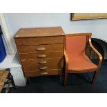 A teak chest of drawers and a Klaessons of Sweden chair