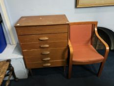 A teak chest of drawers and a Klaessons of Sweden chair