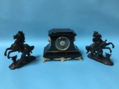A pair of Marley horses and a Victorian clock