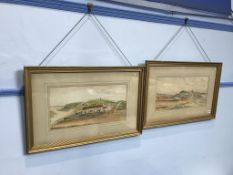 C.Fleet, pair, watercolours, signed, dated 1903, 'Early view of South Shields', 28 x 54cm
