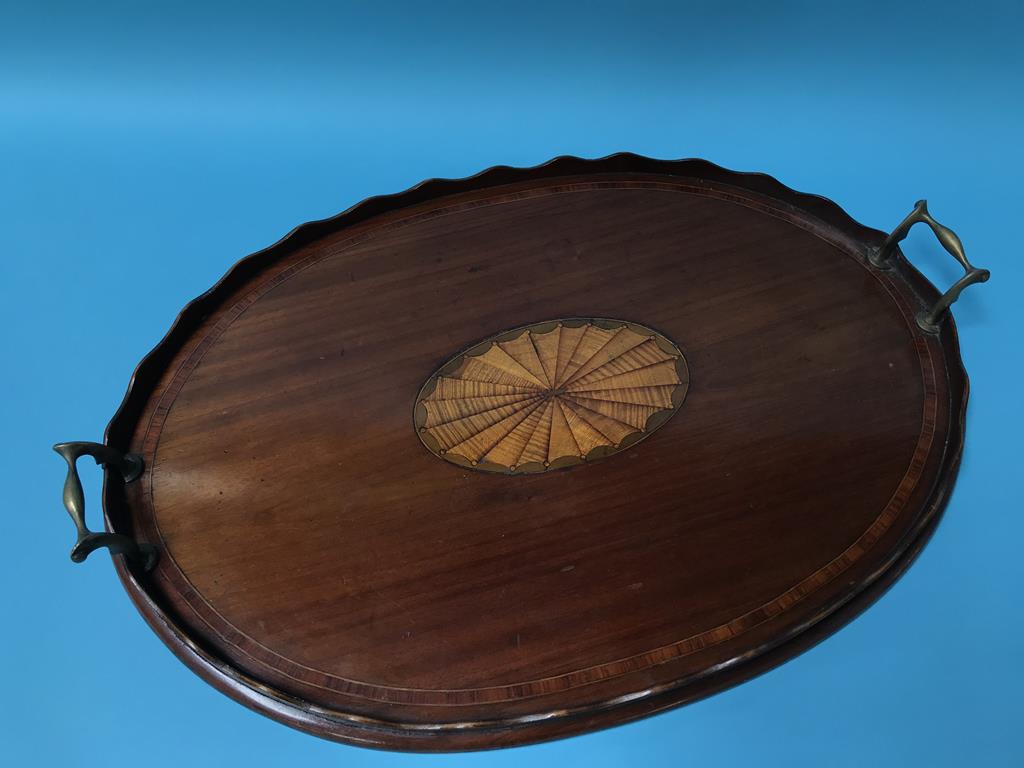 An Edwardian mahogany oval two handled tea tray - Image 2 of 2