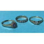 Three 9ct gold and diamond rings, 6.2g