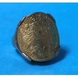 A 1915 Ducat, ring in yellow metal mount, 8.5g total