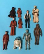 Ten Star Wars figures, including Han Solo, R2D2 etc.