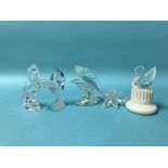 Five boxed Swarovski glass figures, to include 'Rearing horse', 'Leaping whales', a 'swan' etc.
