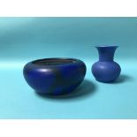 A blue Bretby vase and a bowl