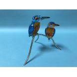 A boxed Swarovski group of two coloured kingfisher supported on a branch