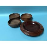 Four turned wooden bowls