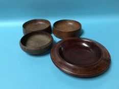 Four turned wooden bowls