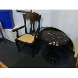 Papier mache table and oak carver chair