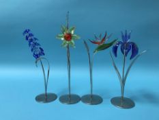 Four boxed Swarovski glass flower ornaments