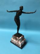 A reproduction bronze figure of an Art Deco style ballerina