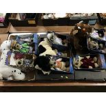 Three trays of Meerkats and other soft toys