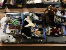 Three trays of Meerkats and other soft toys
